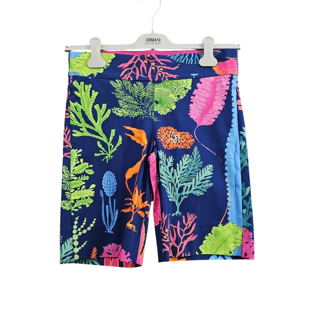 Gretchen Scott Coral Reef Shorts Womens Small Blue Pink Neon Seaweed Zip Pocket